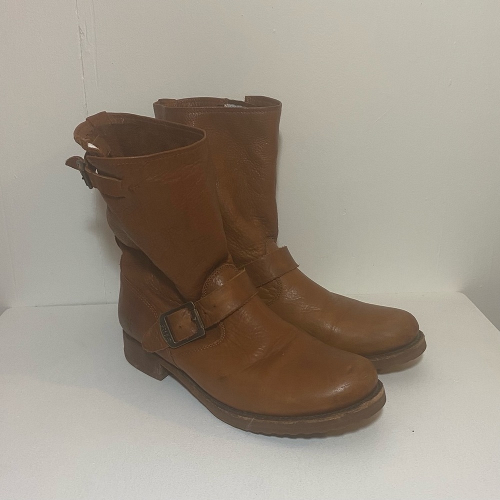 Frye Veronica Short Boot Slouch Medium Brown Round Toe Engineer Women's 9